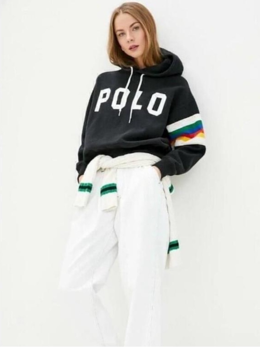 Polo Ralph Lauren Rainbow Sleeve Black Hoodie Size Small